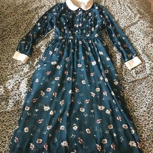 Teal Floral Dress with Peter-Pan Collar